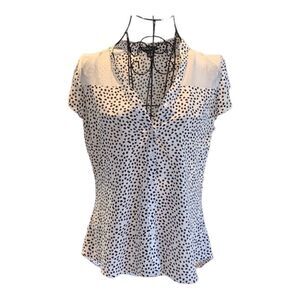 EXPRESS Polka dot sheer shoulder black/white blouse, size S